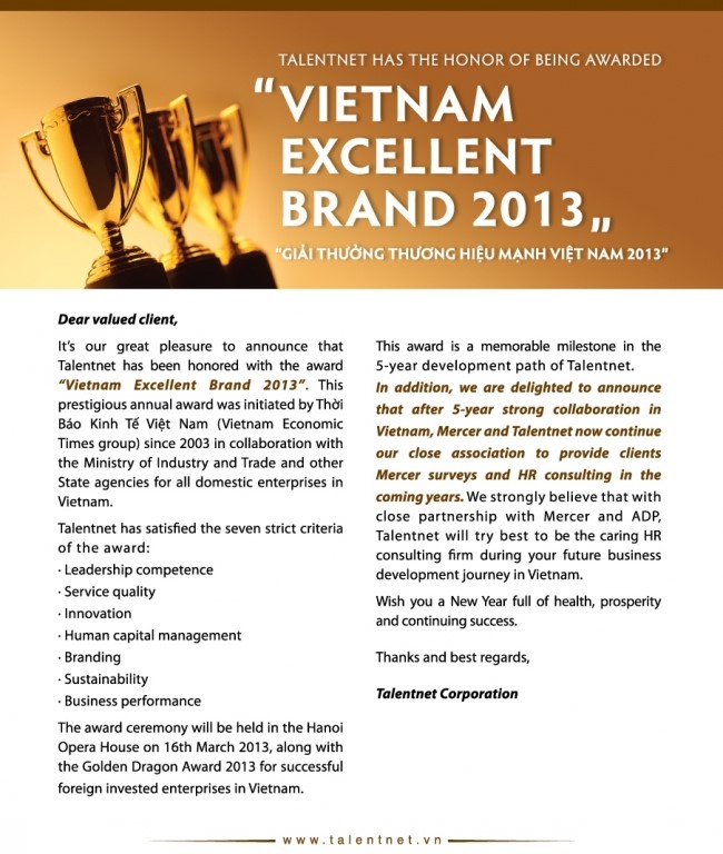 vietnam excellent brand 2013